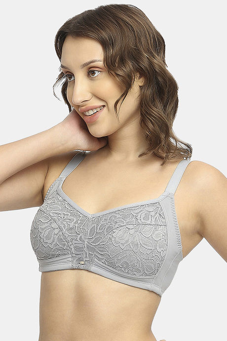 Soie Double Layered Non Wired Full Coverage Lace Bra - Ash Grey — image 2